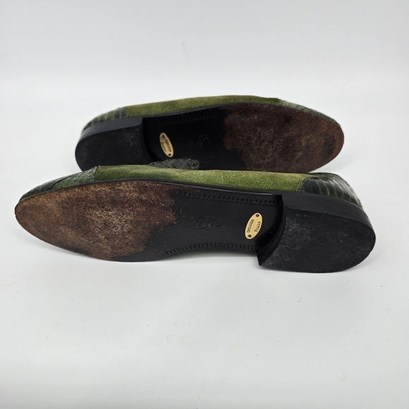 Wens Shoes Men\'s 10 Olive Green Suede & Genuine Snake Loafers Slip-On Exotic main image 4